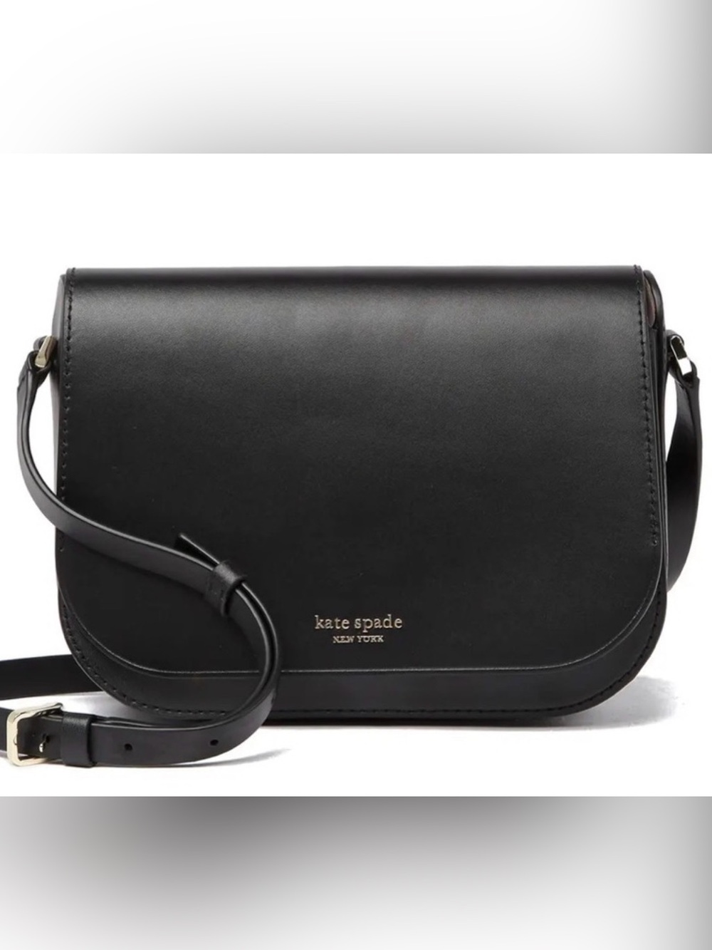 Kate Spade NADINE MEDIUM FLAP SHOULDER BAG -Black Leather Crescent Crossbody